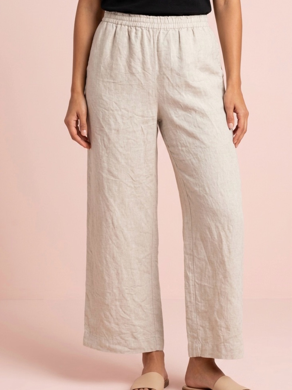 H&M Cream Wide-Leg BoHo Cropped Linen Blend Beach Pants-L